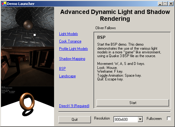 A screenshot of the demo launcher.